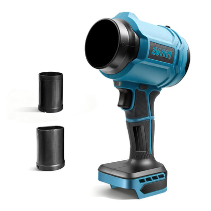 ZUYIYI cordless mini jet dry blower with extended nozzle clearing patio debris.