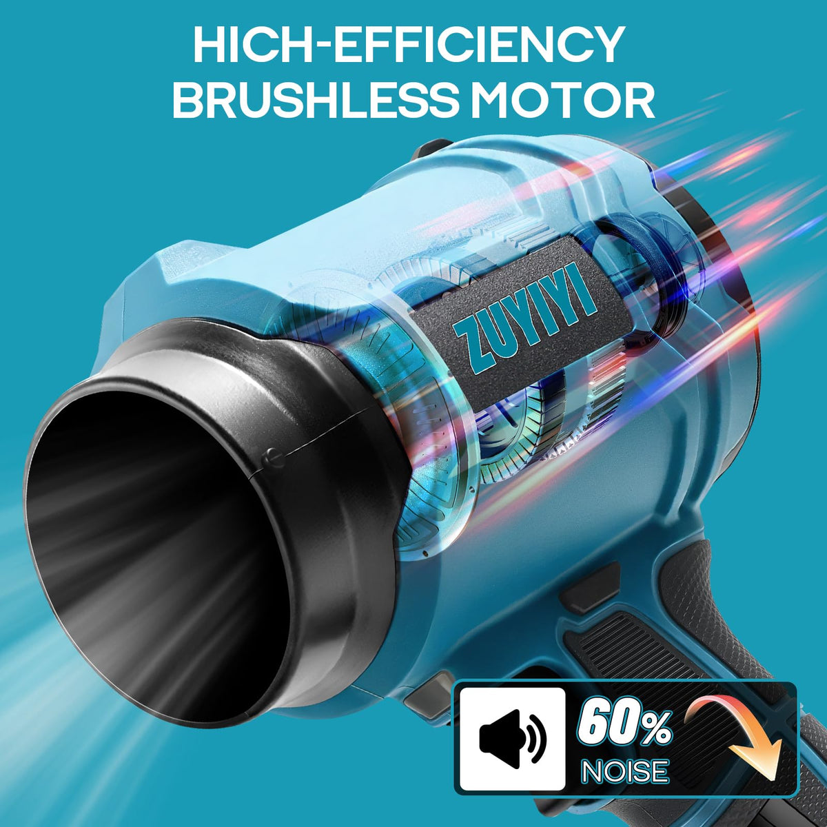 ZUYIYI blower with extended nozzle concentrates airflow for tight spaces.