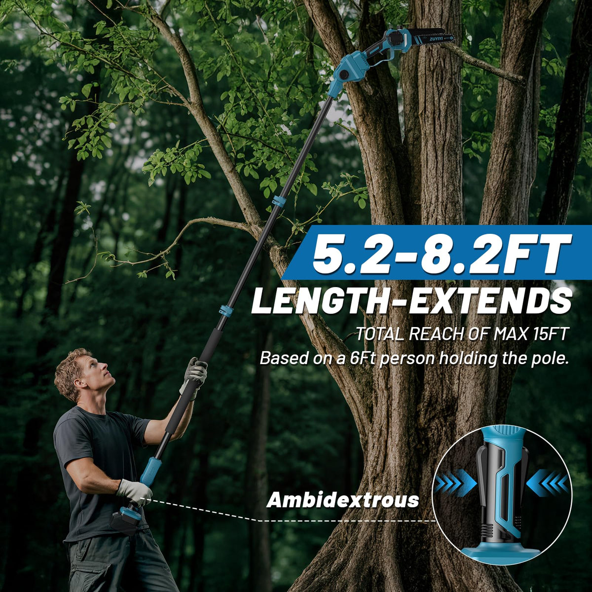 ZUYIYI auto-oiling keeps the chain lubricated for smoother cuts.