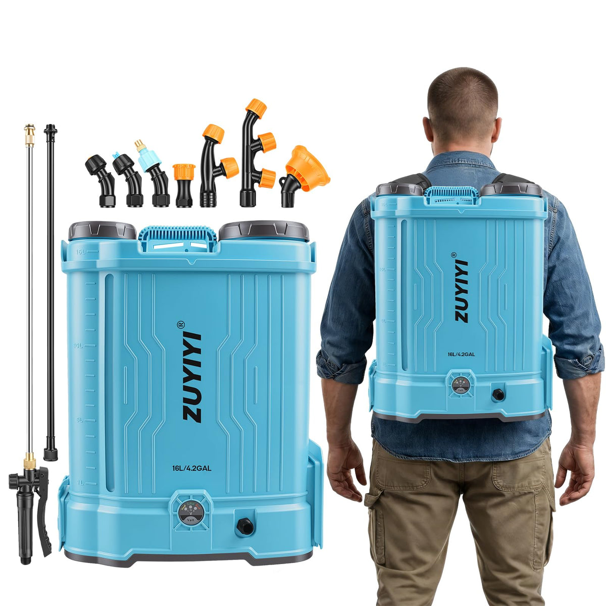 ZUYIYI backpack sprayer compatible with Makita 18V for cordless lawn care.