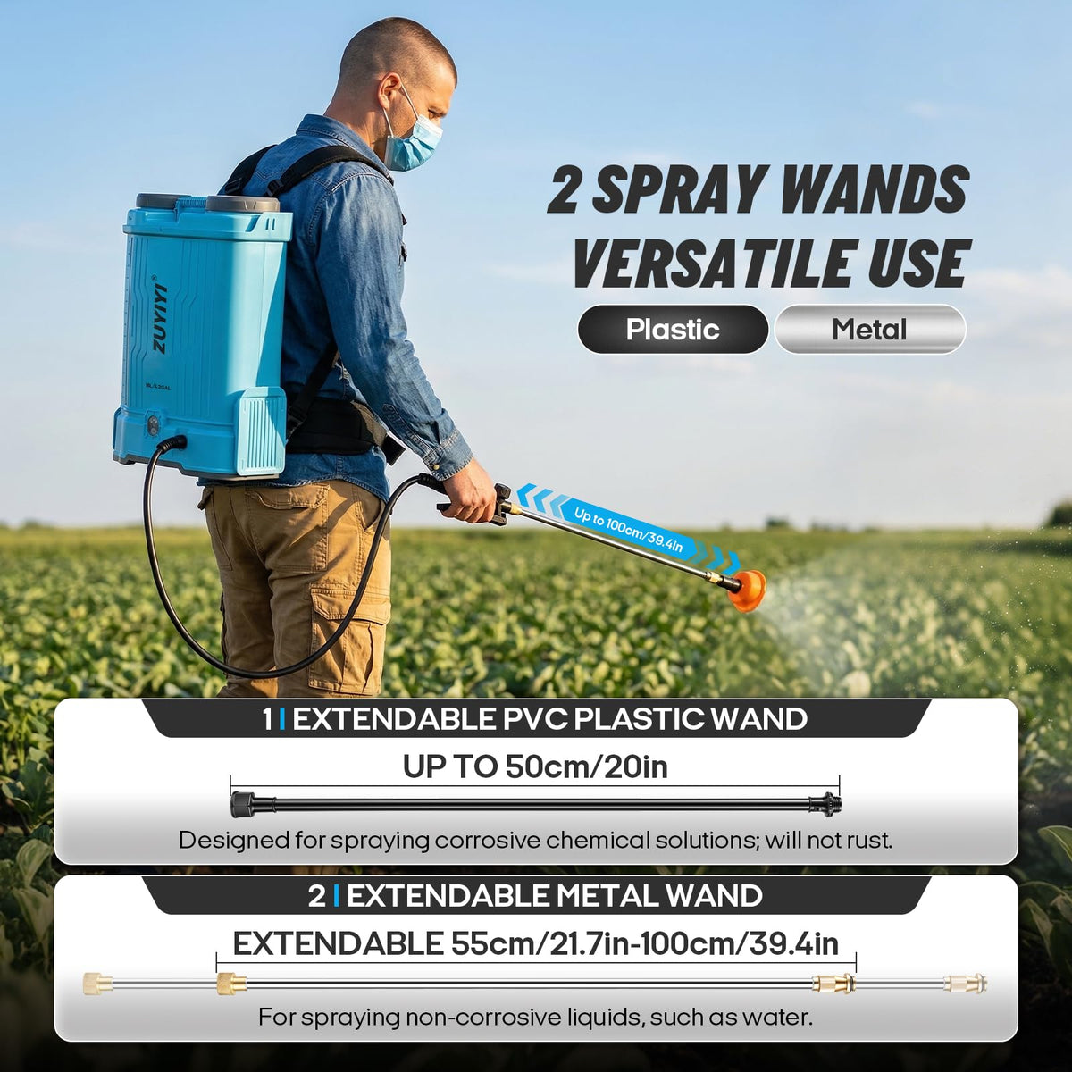 ZUYIYI sprayer shows digital display and battery guard for power status.