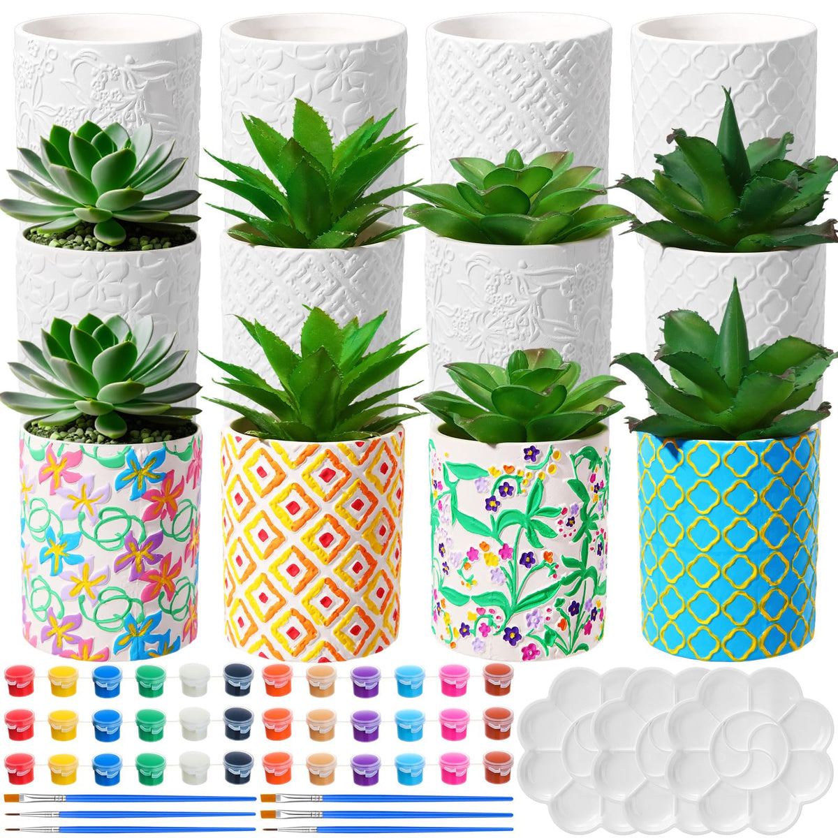 Zubebe paint your own ceramic pots with embossed patterns for stylish home decor.