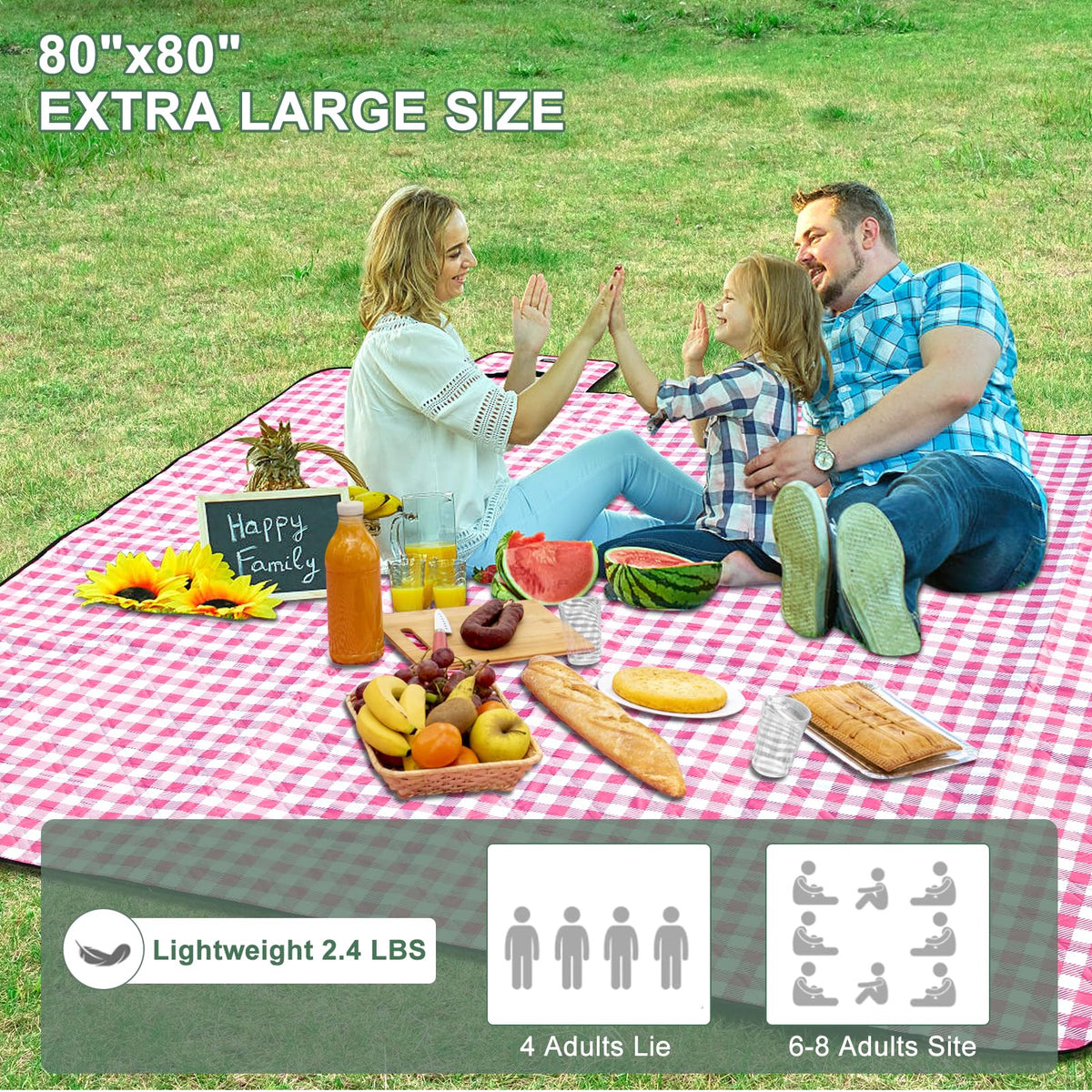 ZUBOND picnic blanket foldable compact 15x5 inches with carry handle and Velcro