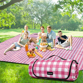 ZUBOND picnic blanket oversized 80x80 gingham on grass for family gatherings