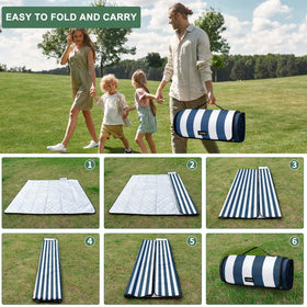 ZUBOND picnic blanket 5-layer design offers plush surface on grass.