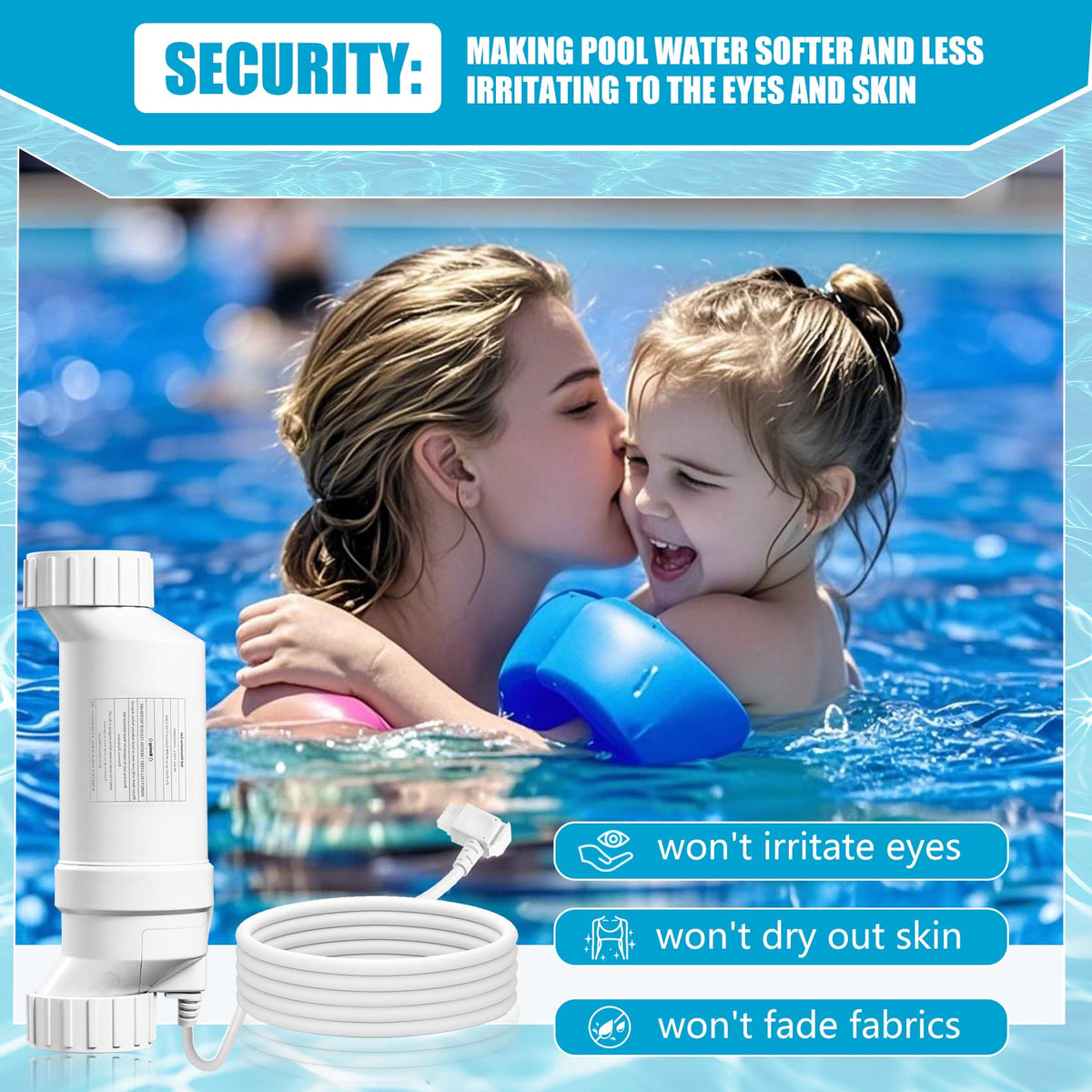 Durable shell and titanium plates protect against corrosion in chlorinated water.