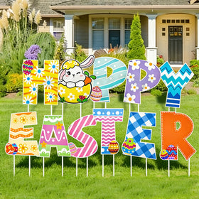 ZUDKSUY Easter yard sign with bunny and eggs enhances outdoor egg hunts