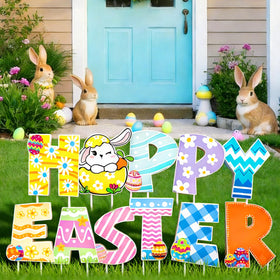 ZUDKSUY Easter yard sign with colorful eggs adds vibrant garden decor
