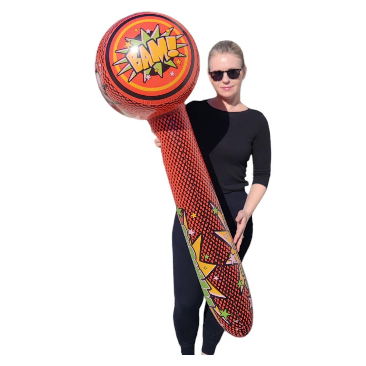 Zugar Land inflatable hammer, giant red prop ideal for themed parties and carnival games.