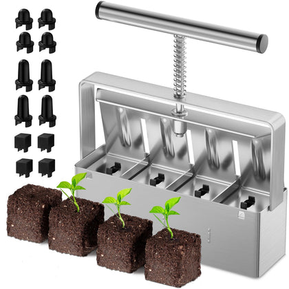Zukakii soil blocker with a comfortable handle releasing blocks smoothly for seedlings.