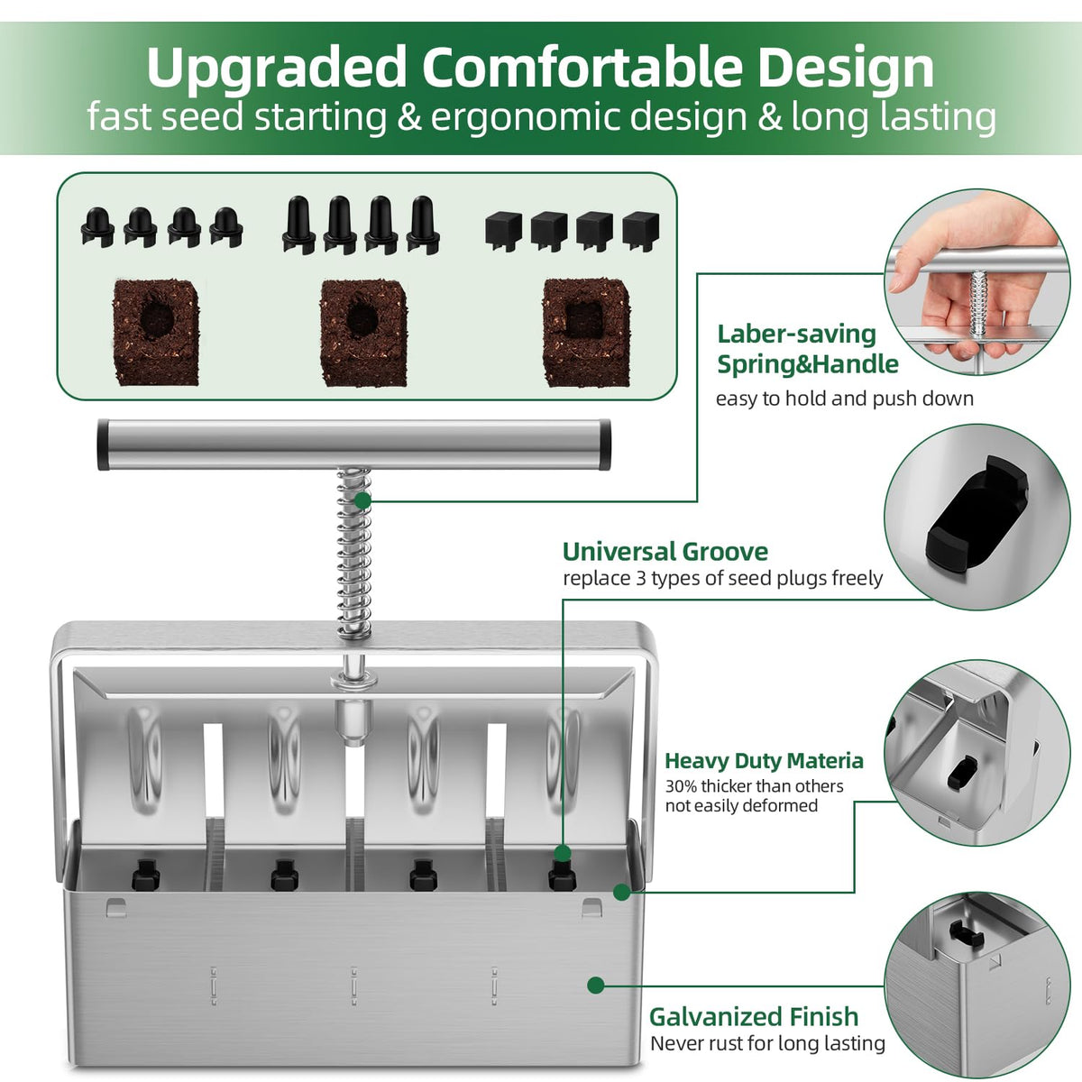 Rust-free zukakii soil blocker designed for long-lasting durability.