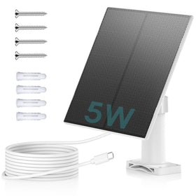 Zumimall 5W solar panel mounted outdoors powering a security camera.