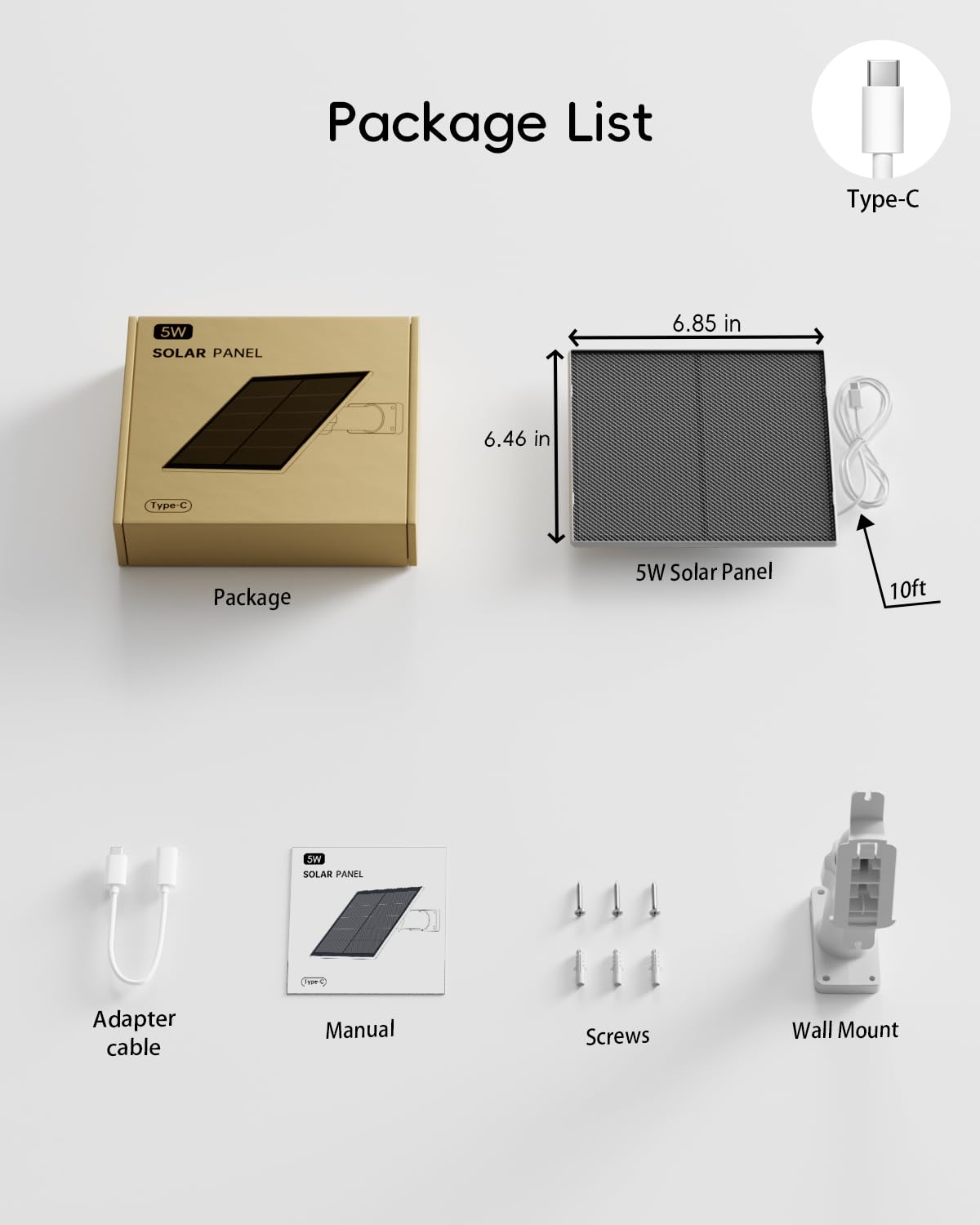 Zumimall solar panel bundle includes screws, mount, and cable.
