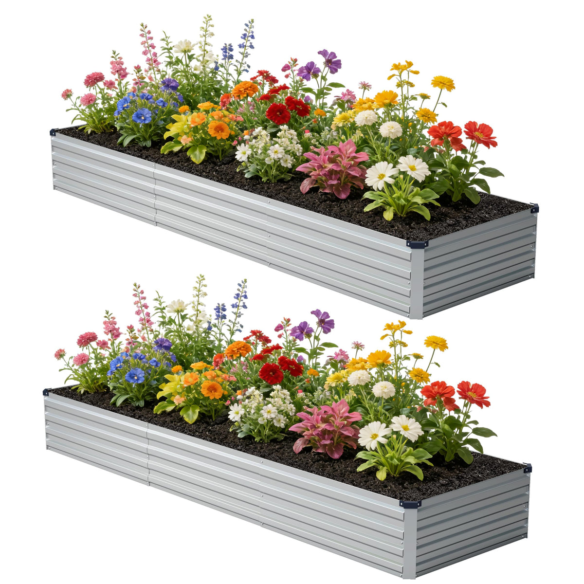 Zunatu galvanized raised garden bed ready for vegetables and flowers.