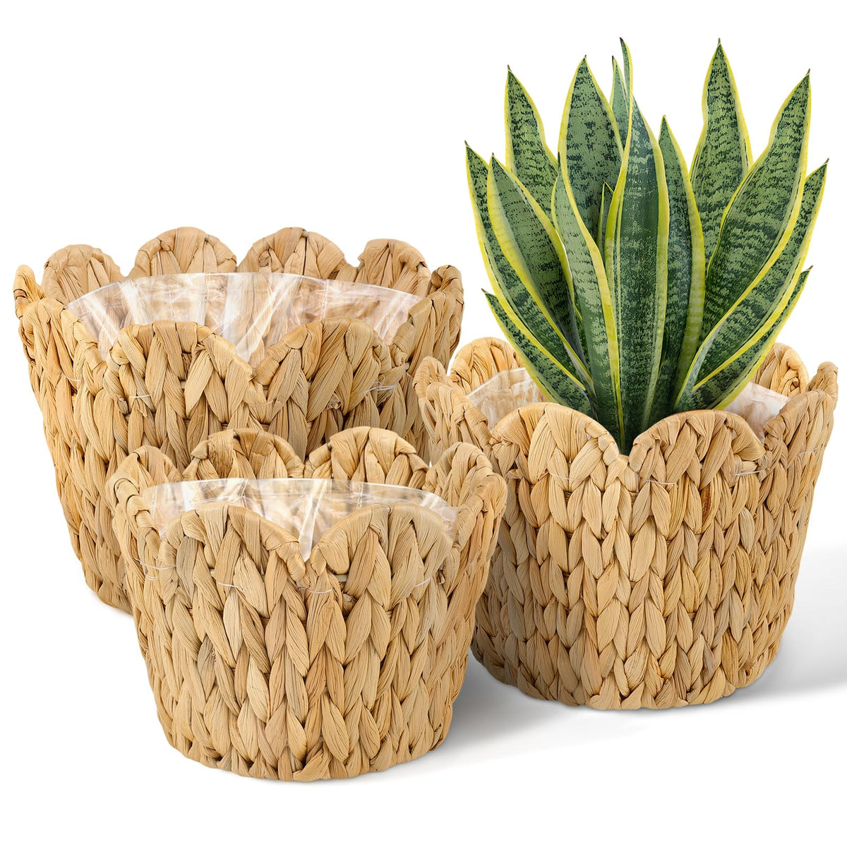 ZUNKNOD 10.2 inch wicker scalloped basket, durable planter cover for indoor use