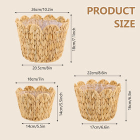 ZUNKNOD 8.7 inch wicker scalloped basket, decorative liner-equipped planter option