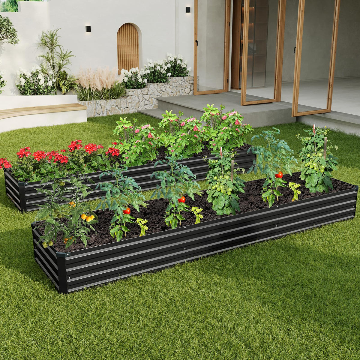 ZUNUDA black galvanized planters add modern style to any yard.
