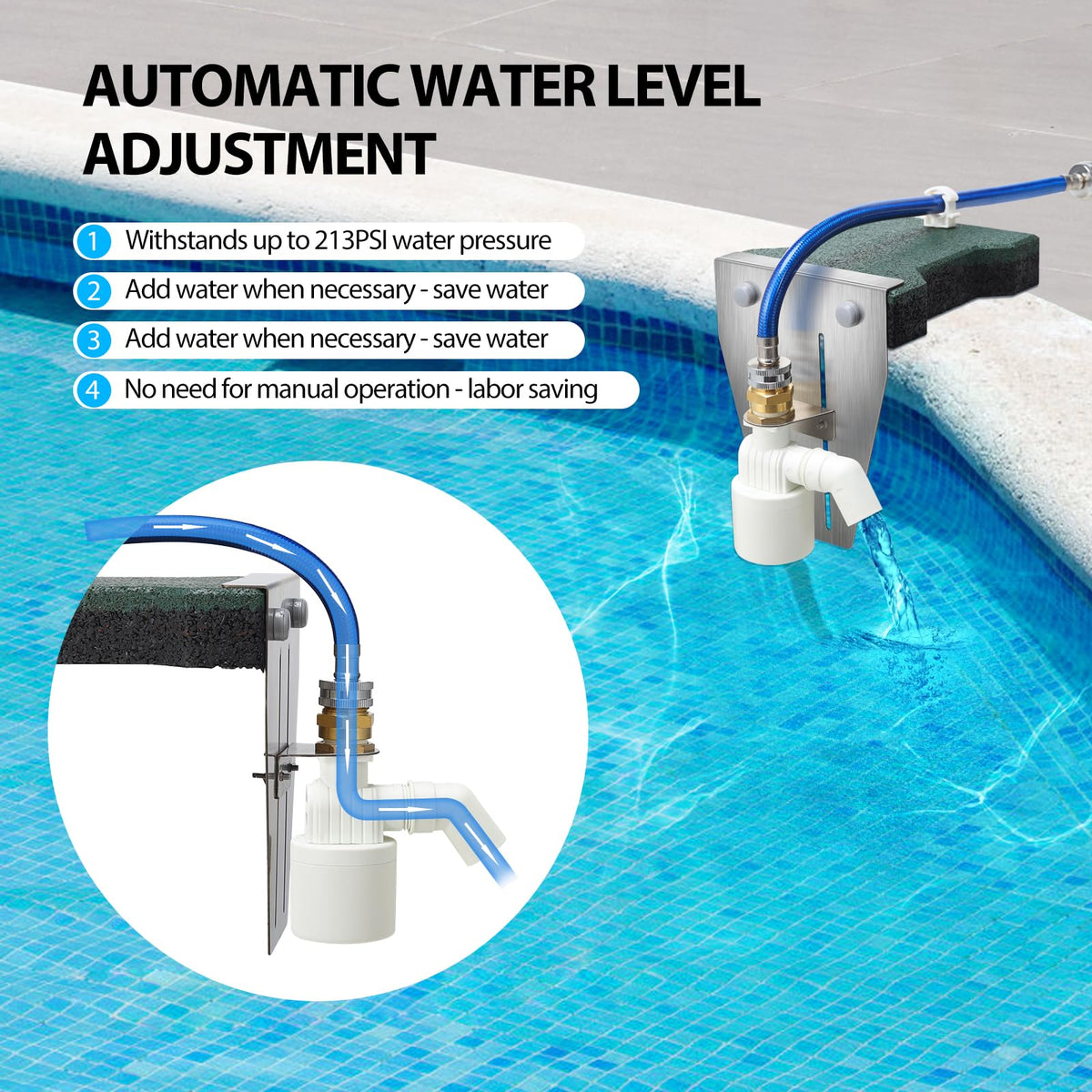Zuomeng auto-fill system operates at night to keep pool level set.