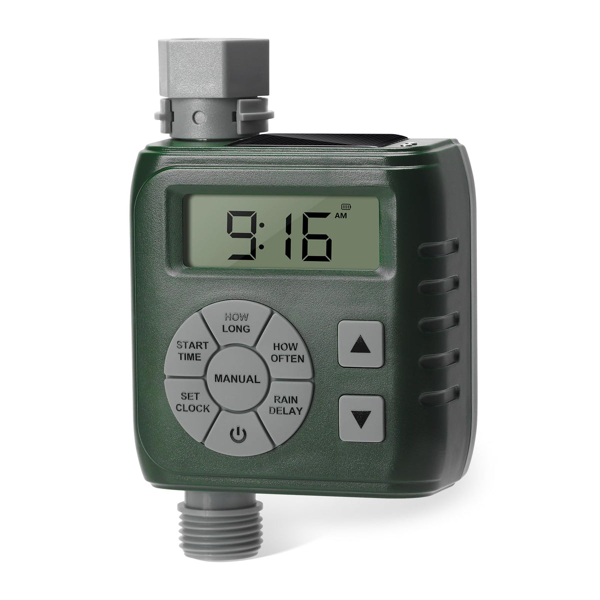 Zuomeng Sprinkler Timer front view with compact control panel for quick setup.