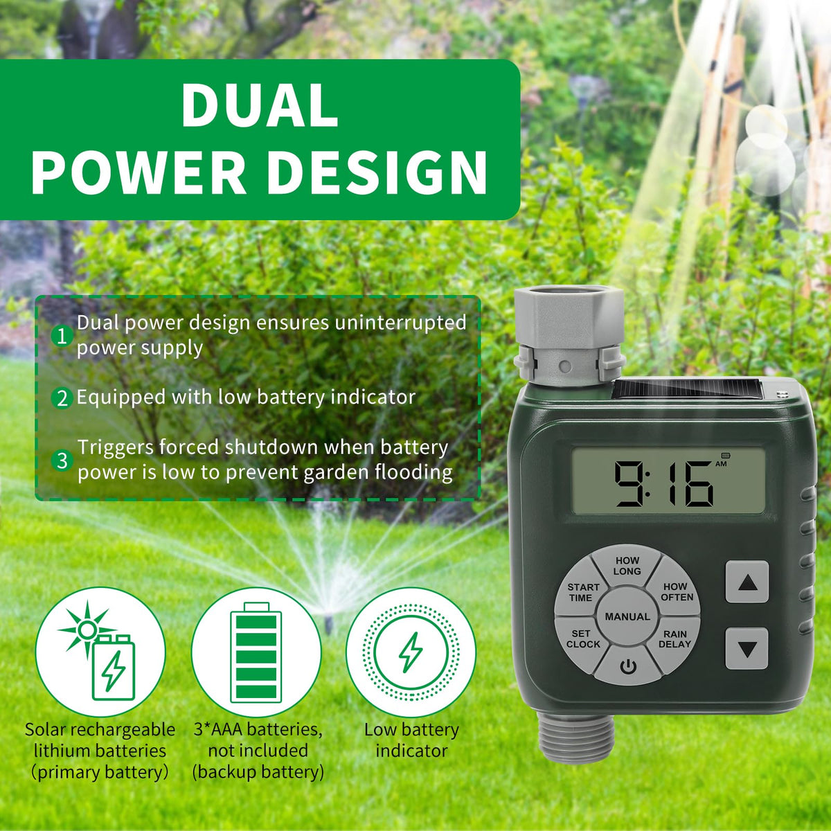 Zuomeng Sprinkler Timer hose connector emphasizing secure, mess-free connections.
