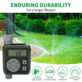 Zuomeng Sprinkler Timer IP67 weatherproof design for harsh conditions outdoors.