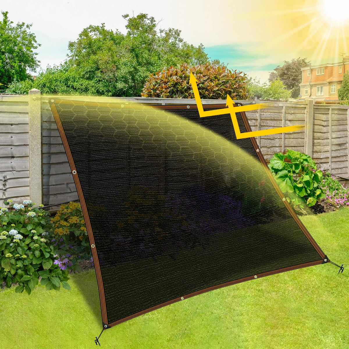 Zuppolma shade cloth patio cover provides comfortable outdoor shade.