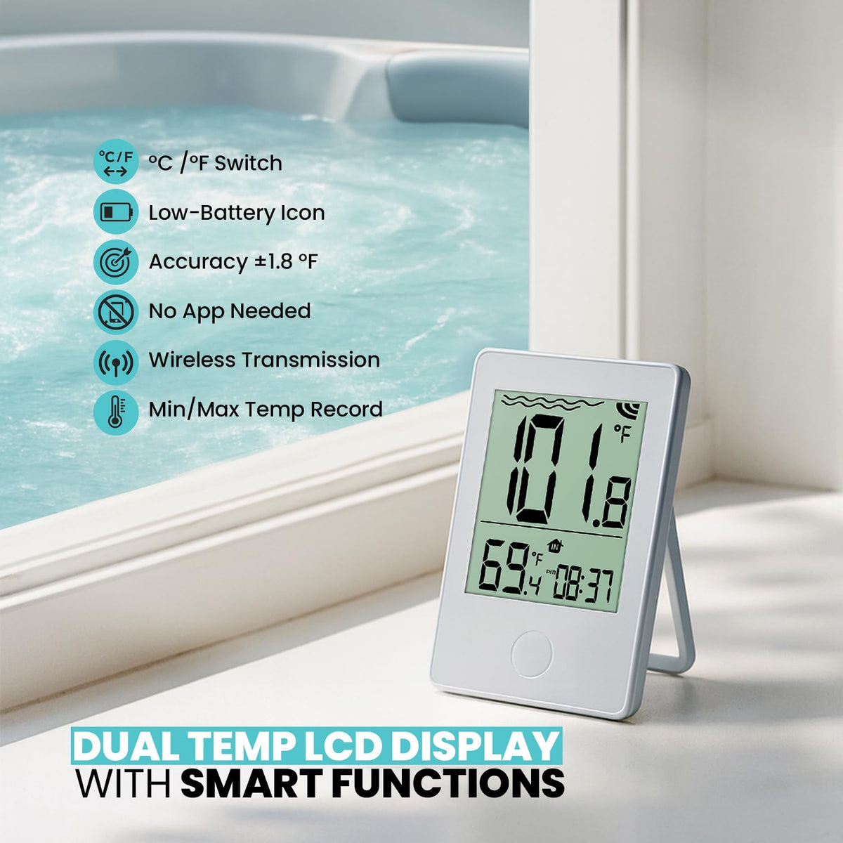 Zuprime Pure55 SpaGauge water temperature readings on a large display.