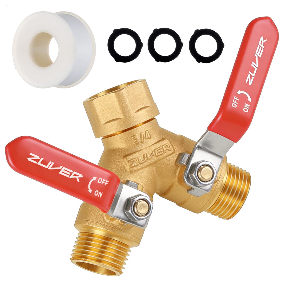 ZUVER garden hose splitter shows heavy-duty brass body for durable watering