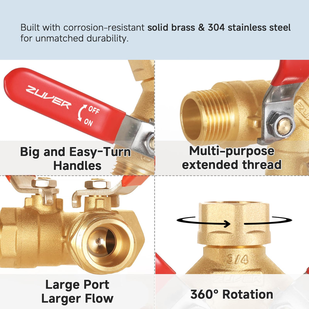 ZUVER heavy-duty brass construction resists corrosion for long-lasting use