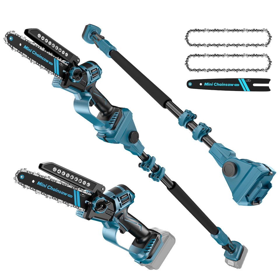 ZUYIYI 2-in-1 cordless pole saw with an 8-inch bar for versatile pruning.