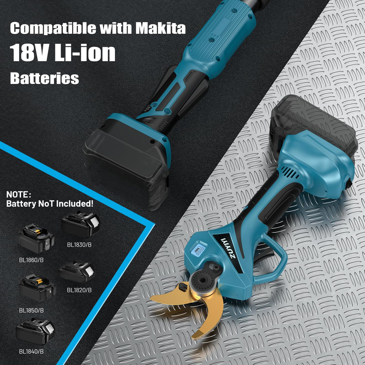 ZUYIYI cordless pruner handheld mode enables precise low-branch trimming.