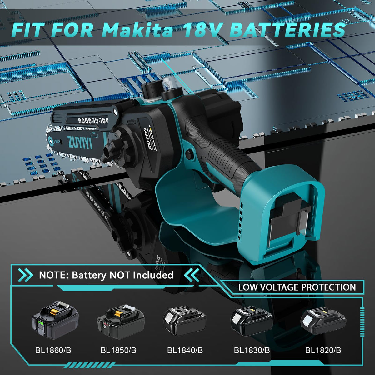 ZUYIYI 18V battery compatibility with Makita models for versatile power.