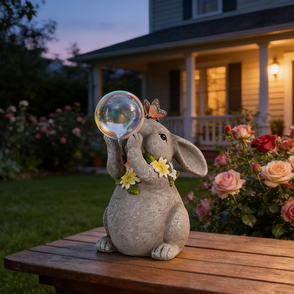 zuzuzen Outdoor garden bunny light decor enhances evening ambiance.