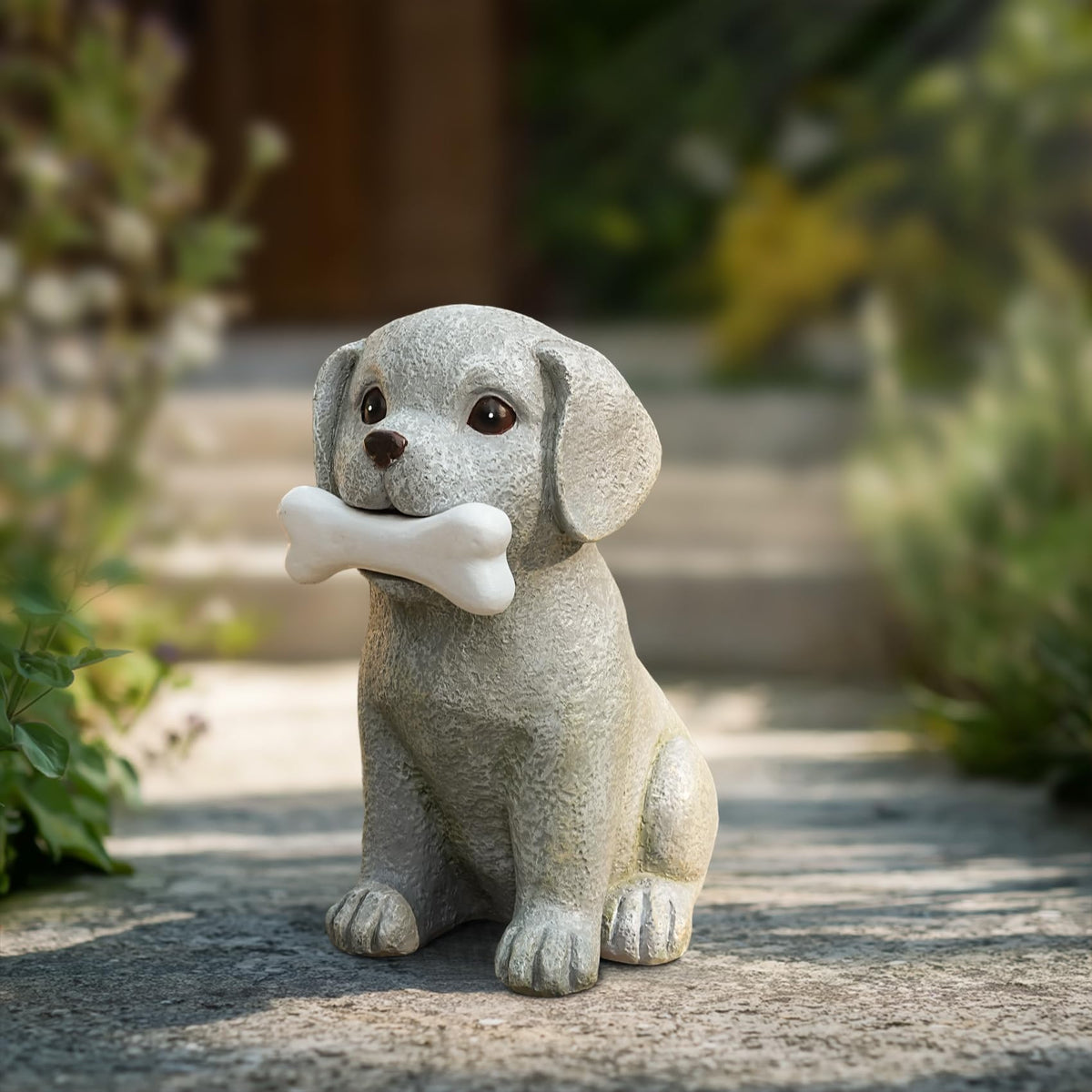 Zuzuzen weatherproof resin dog statue withstands rain and sun