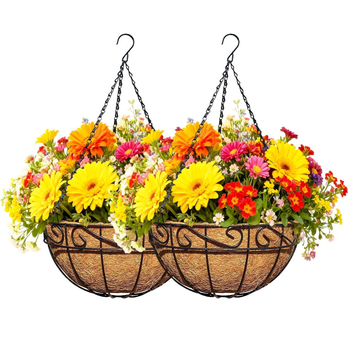 ZVOWOS 12-inch metal hanging basket with lace pattern for indoors or outdoors