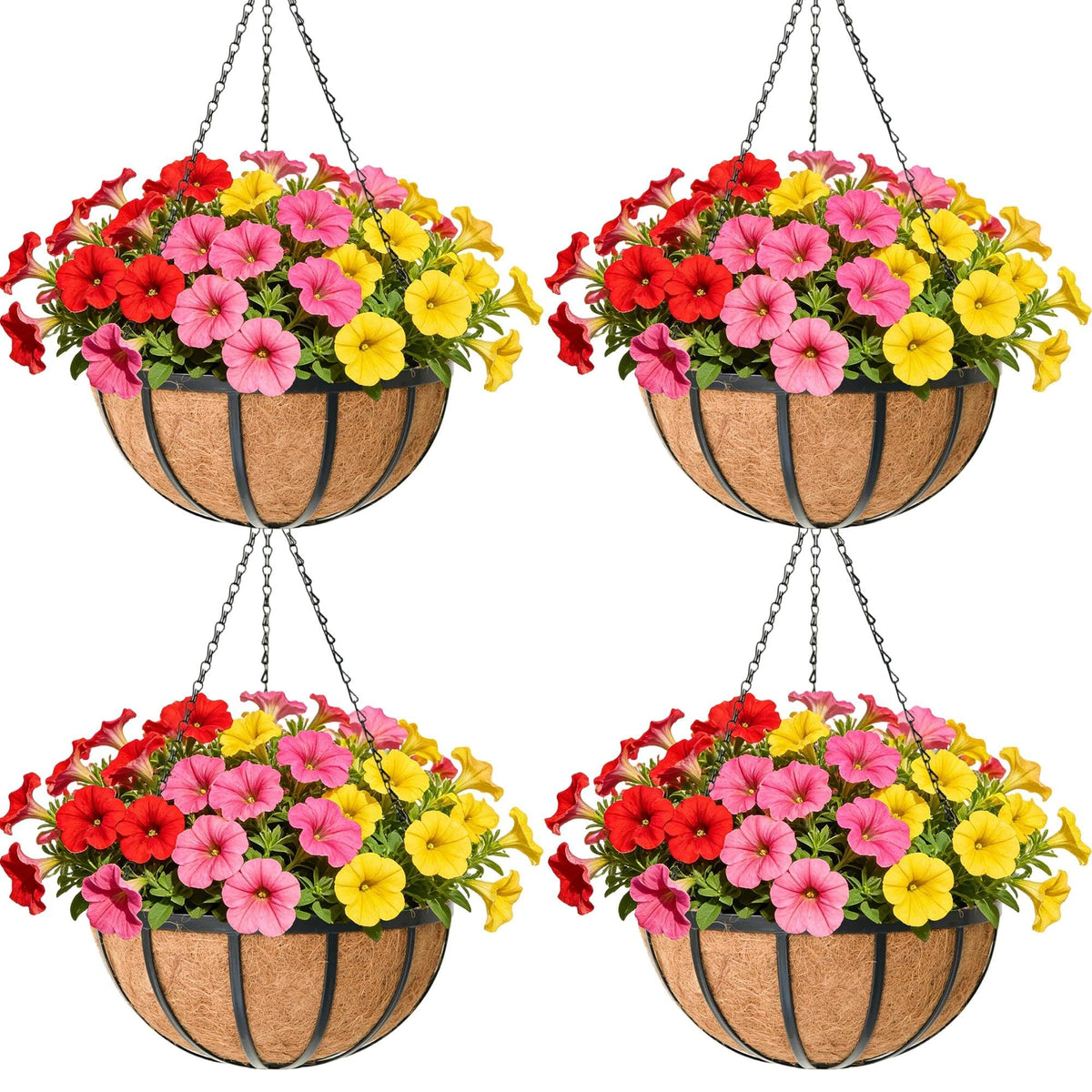 ZVOWOS 14-inch metal hanging planter basket with coco liner for breathable soil