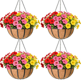 ZVOWOS 14-inch metal hanging planter basket with coco liner for breathable soil