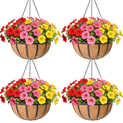 ZVOWOS 14-inch metal hanging planter basket with coco liner for breathable soil
