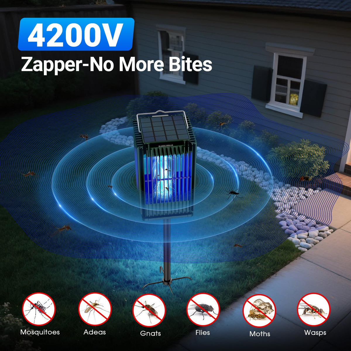 Zwiran solar zapper 4200V grid zaps insects from all directions