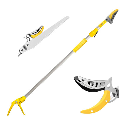 ZXFUTURE telescopic pole pruner blade close-up shows clean cuts on branches up to 1 inch