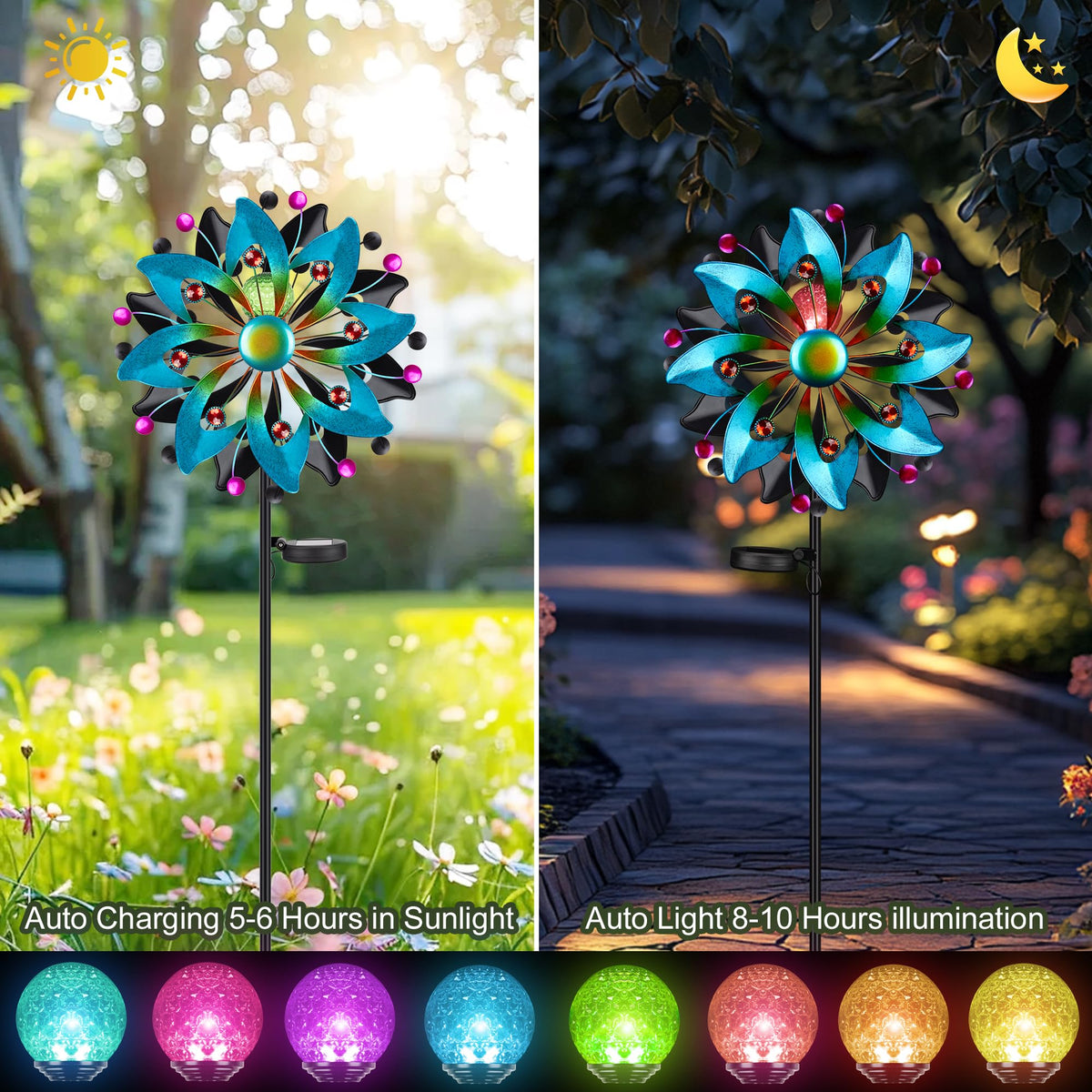 ZXHYREX Solar Wind Spinner ground installation provides stable lawn display.