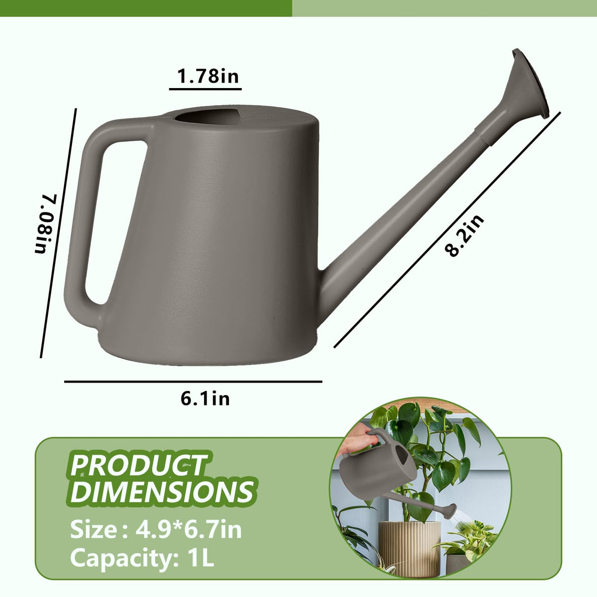 ZXJ Grip Can 1/2 gallon capacity reduces refills during plant care.