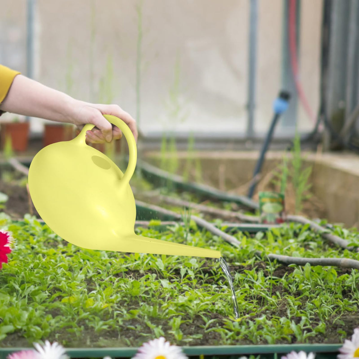 ZXJ compact yellow watering can adds decorative color to space.
