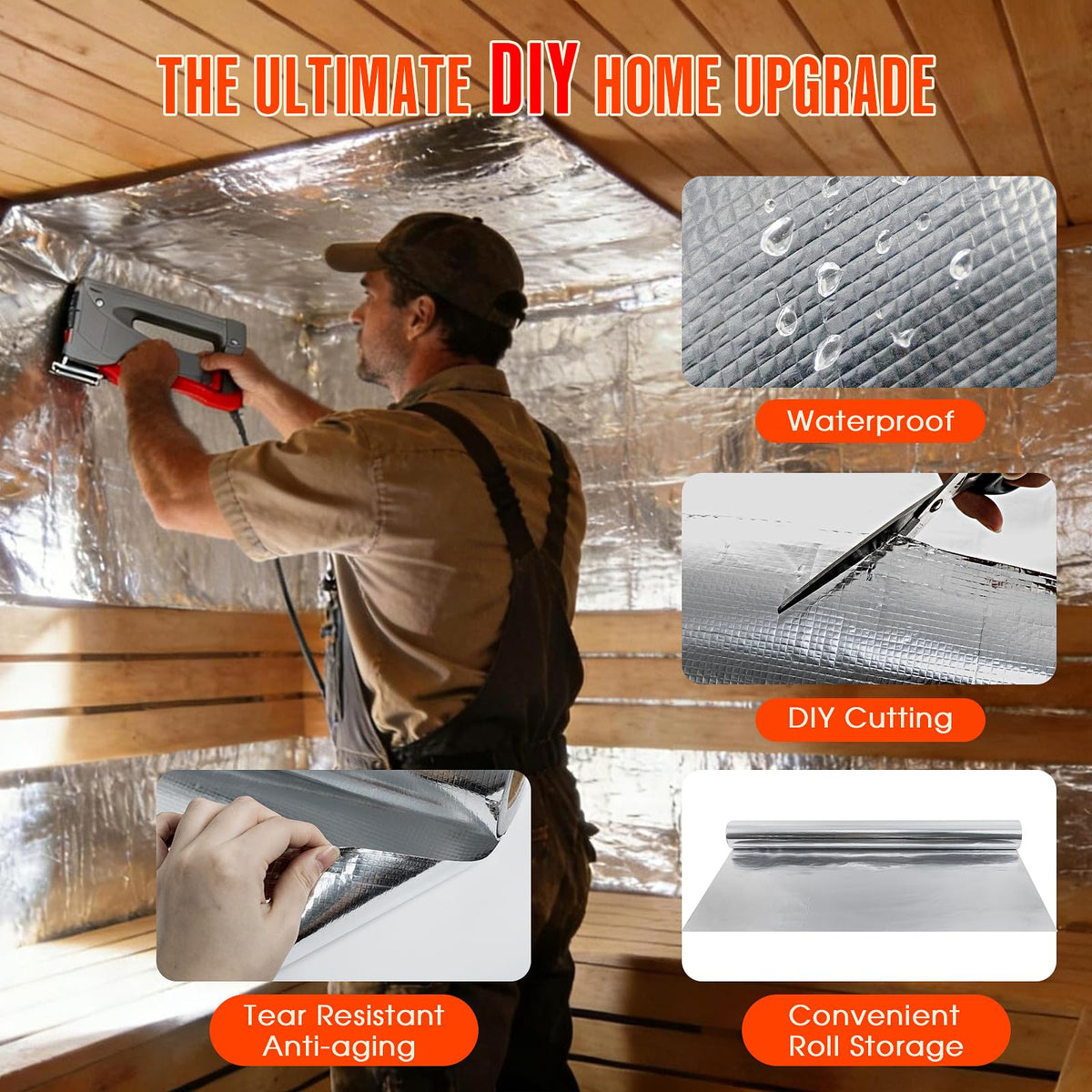 Easy installation of vapor barrier foil by stapling to studs or rafters.