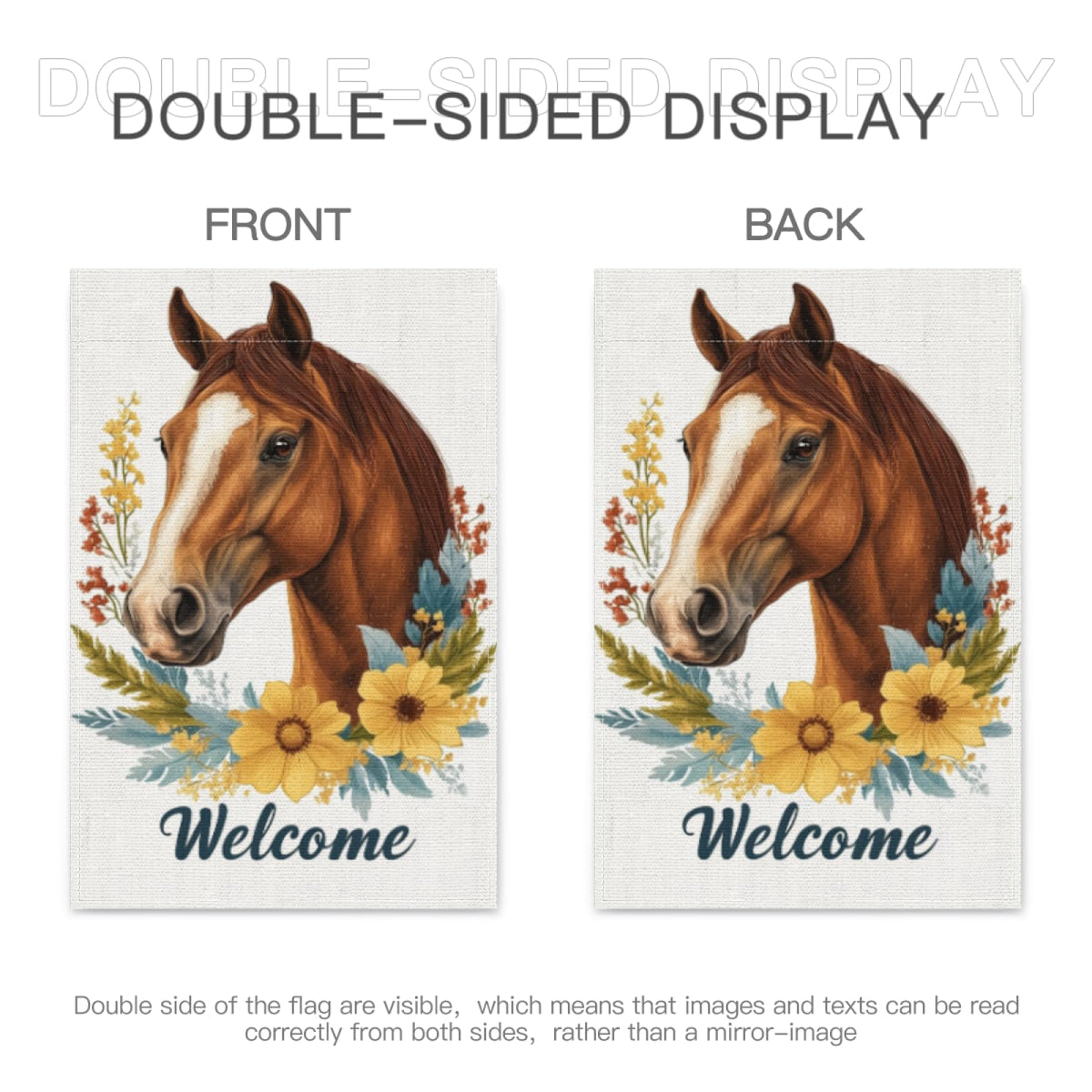 ZXRSDDF Welcome Floral Horse Flag close-up shows bright floral pattern and color.