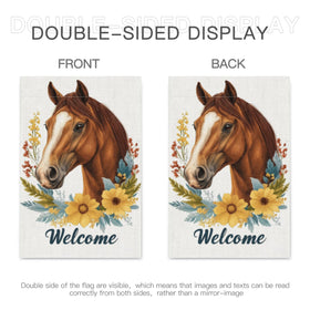 ZXRSDDF Welcome Floral Horse Flag close-up shows bright floral pattern and color.
