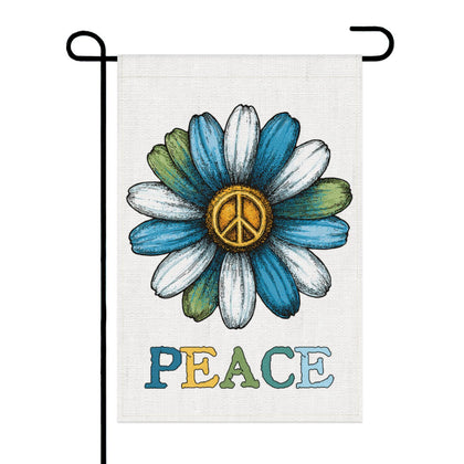 ZXRSDDF Peace Flower Flag front view highlights vibrant double-sided print for outdoor use.