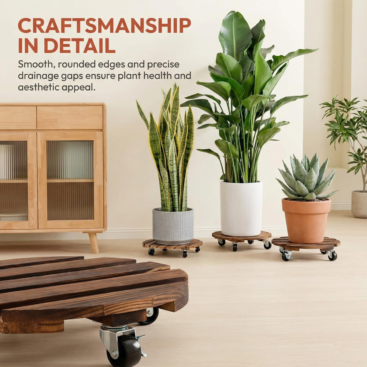 ZXZYHFTY rolling plant stand supports up to 150 lbs on various surfaces.