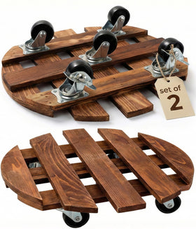 ZXZYHFTY round wooden plant stand with wheels for easy relocation of pots.