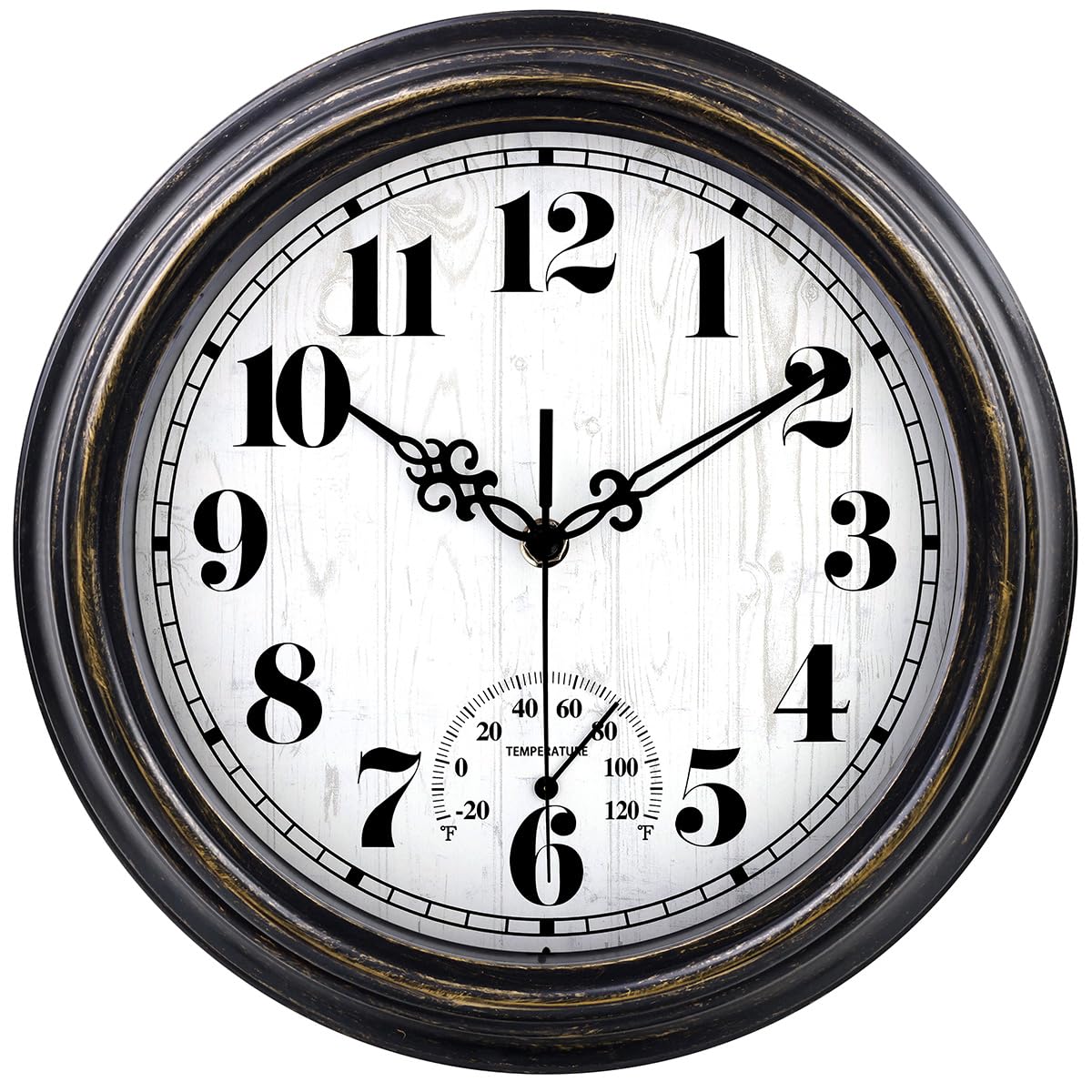 Zyzamay 12-inch outdoor clock waterproof face keeps time outdoors.